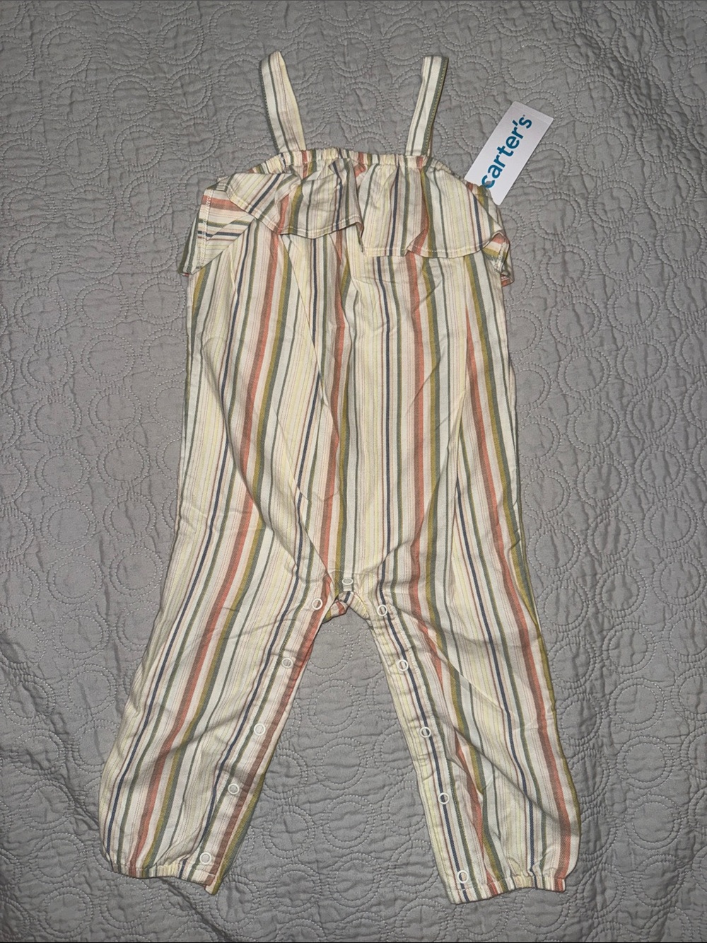 Brand new- Carter's Cream Romper with Green and Rust Stripes